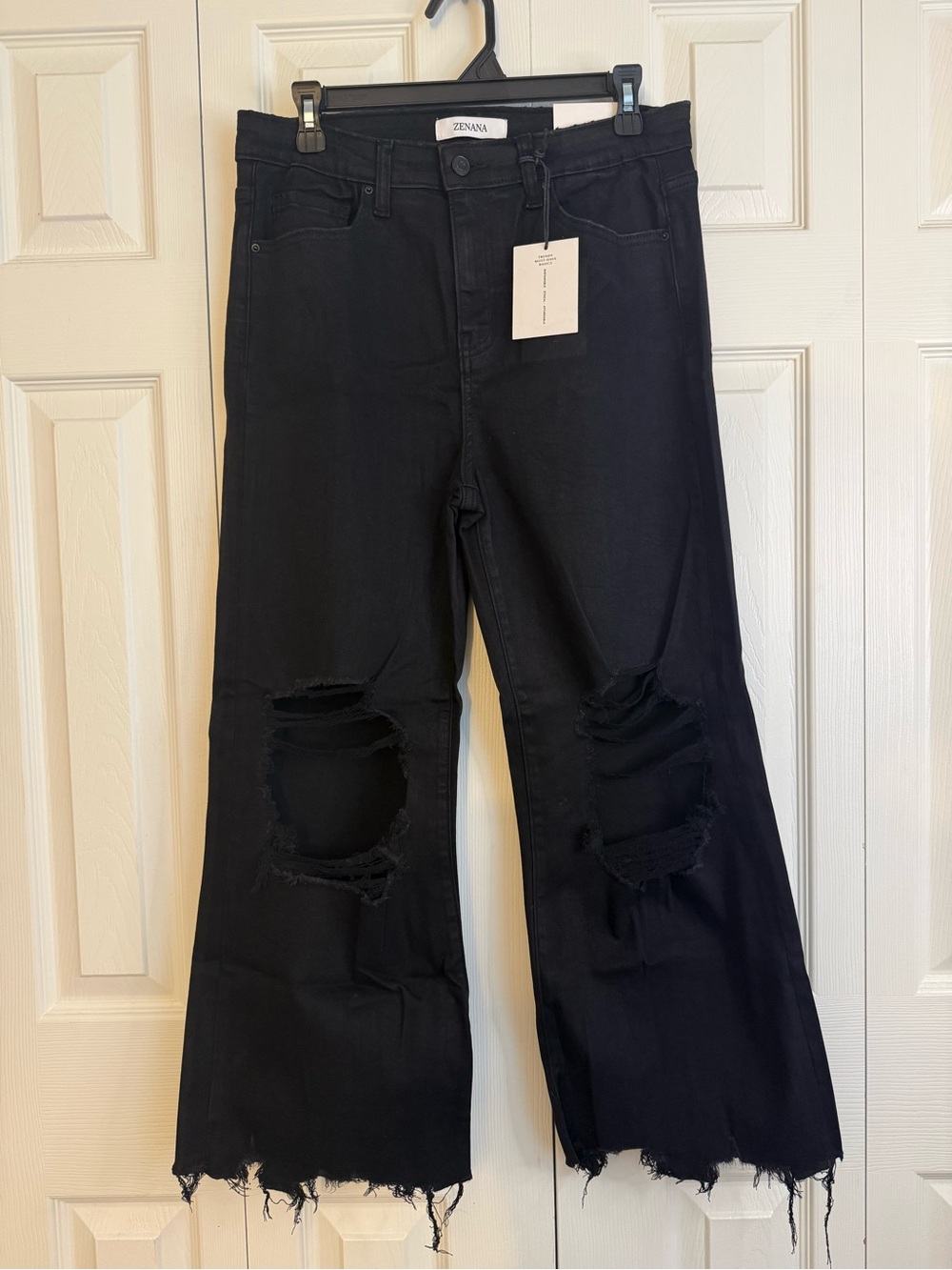Zenana Outfitters Black Distressed Raw-Hem Wide Leg Jeans